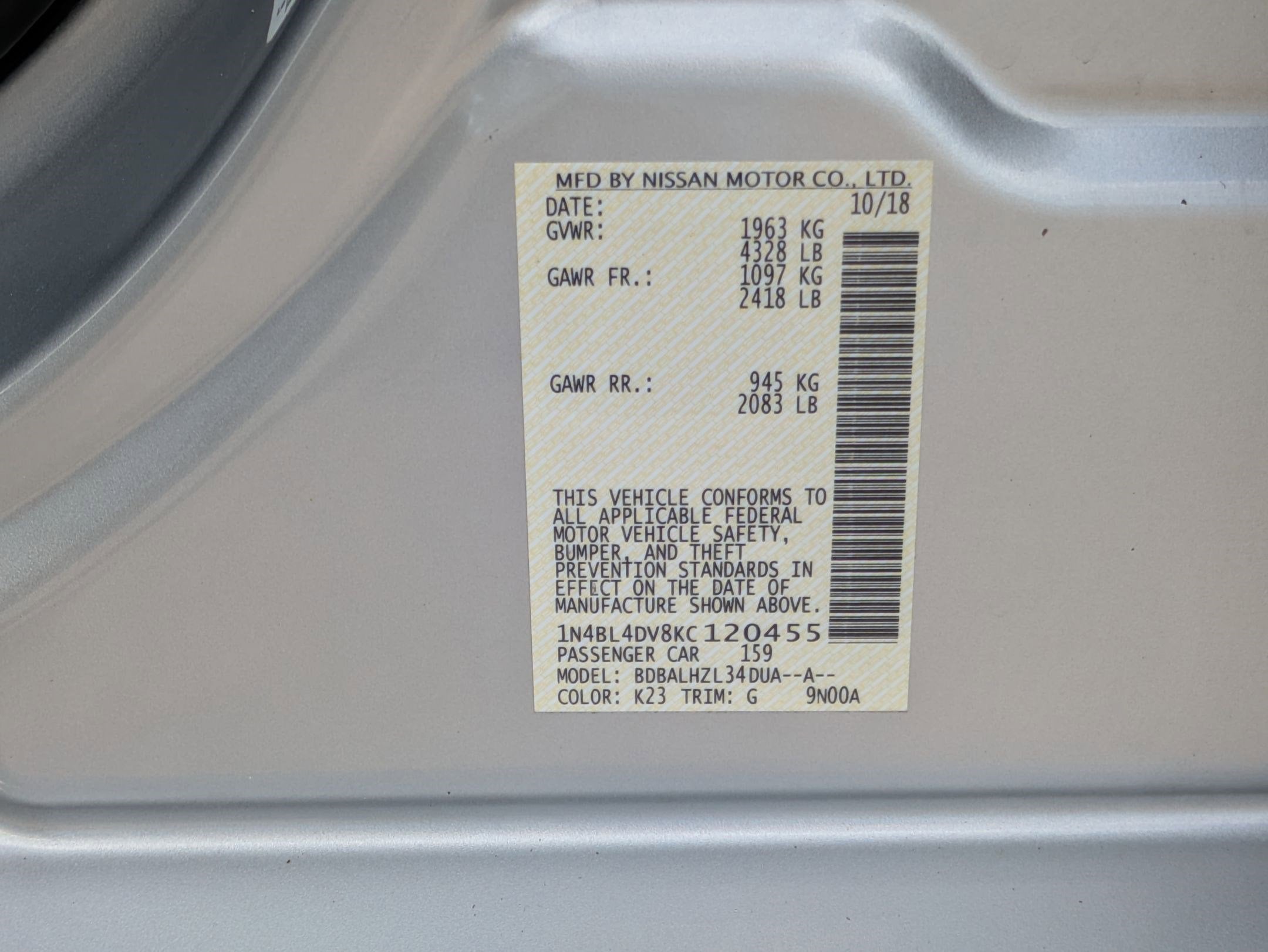 2019 Nissan Altima 2.5 SV