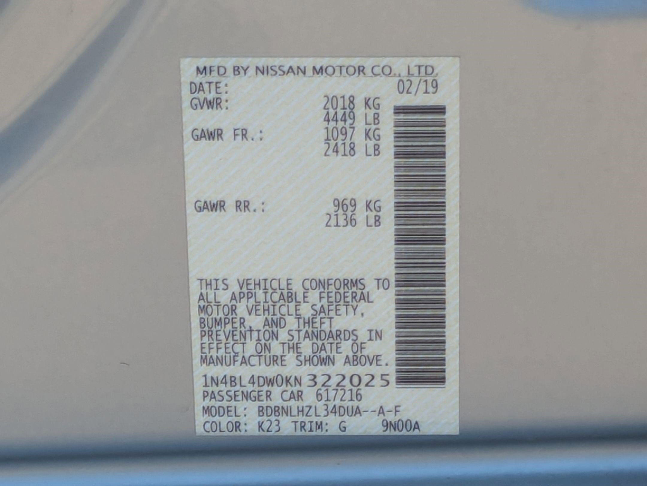 2019 Nissan Altima 2.5 SV