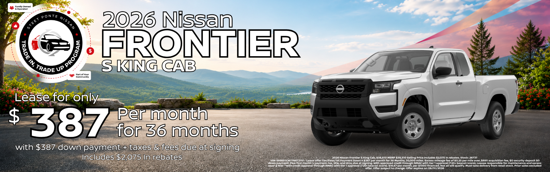 2026 Nissan Frontier $387/month August 2026 Offer