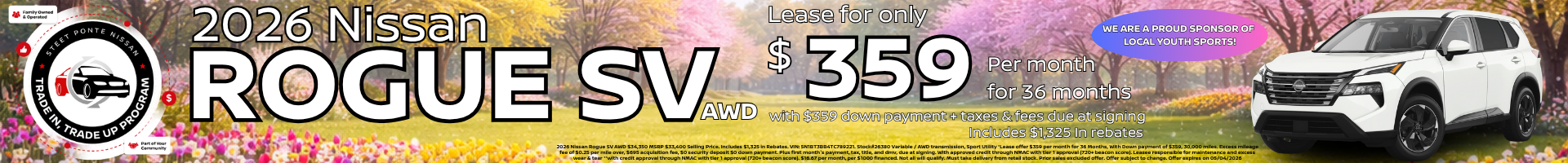 2026 Nissan Rogue SV AWD Lease for only $359 per month for 36 months